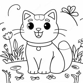 Playful Nature Cat In A Colorful Garden Coloring Page 26365-20835