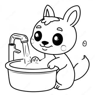 Cute Animals Hand Washing Coloring Page 26725-21138