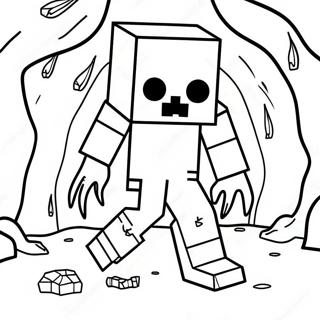 Creepy Minecraft Zombie In Cave Coloring Page 27385-21642