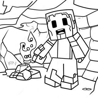 Creepy Minecraft Zombie In Cave Coloring Page 27385-21643