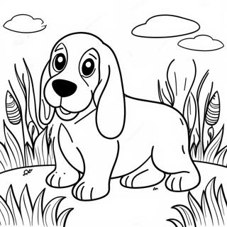 Playful Basset Hound In Grass Coloring Page 27435-21682