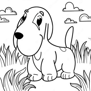 Playful Basset Hound In Grass Coloring Page 27435-21684