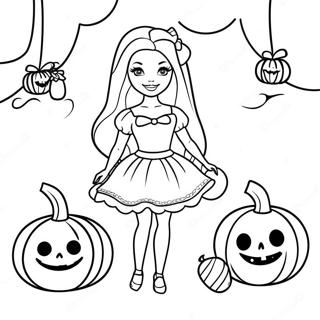 Spooky Halloween Barbie With Pumpkins Coloring Page 27895-22037