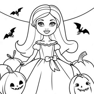 Spooky Halloween Barbie With Pumpkins Coloring Page 27895-22040