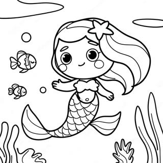 かわいい人魚 塗り絵ページ