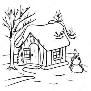 Cozy Winter Cabin With Snowman Coloring Page 28315-22365