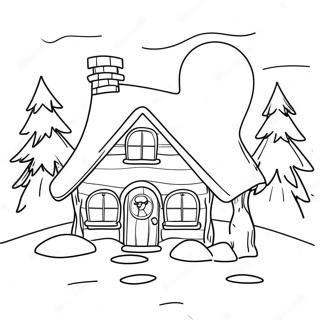 Cozy Winter Cabin With Snowman Coloring Page 28315-22366