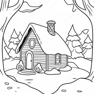 Cozy Winter Cabin With Snowman Coloring Page 28315-22367