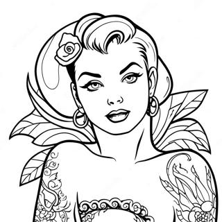 Vintage Tattoo Pin Up Coloring Page 28405-22431