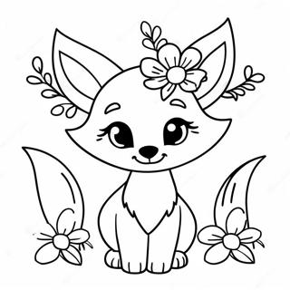 Cute Foxy With Flowers Coloring Page 28705-22680