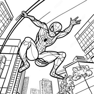 Iron Spider Swinging Through City Coloring Page 29035-22939