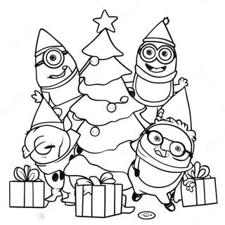 Feestelijke Minions Die Een Boom Versieren Kleurplaat 29375-23223