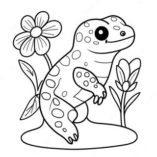 Søt Leopardgecko Med Blomster Fargeleggingsark 29425-23253