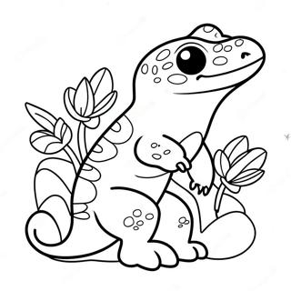 Søt Leopardgecko Med Blomster Fargeleggingsark 29425-23256