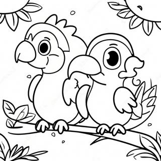 Colorful Parrots In The Rainforest Coloring Page 29865-23605