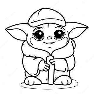 Sød Baby Yoda Med Julemandshat Farvelægningsside 29945-23666