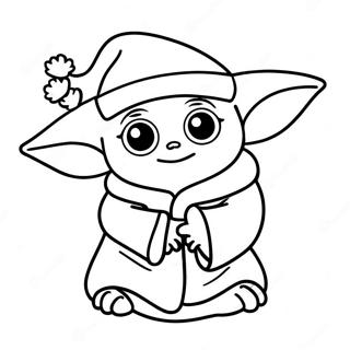 Sød Baby Yoda Med Julemandshat Farvelægningsside 29945-23668