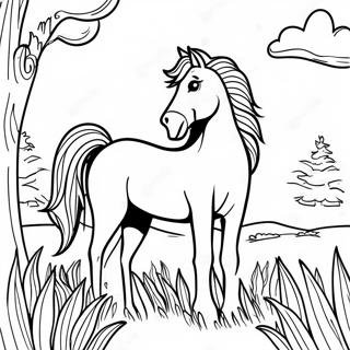 Majestic Horse In A Meadow Coloring Page 30295-23951