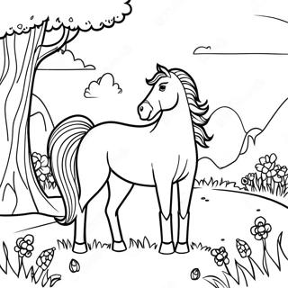 Majestic Horse In A Meadow Coloring Page 30295-23952