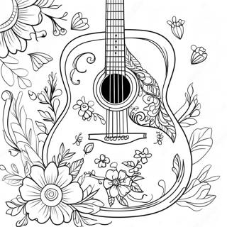 Akustisk Guitar Med Blomster Malebog 3031-2417