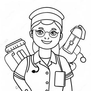 Friendly Nurse With First Aid Supplies Coloring Page 30425-24068