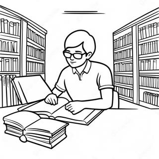 Student Studerar I Biblioteket Målarbild 30465-24081