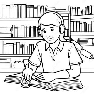 Student Studying In Library Coloring Page 30465-24082