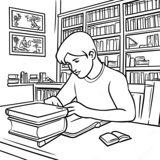 Student Studying In Library Coloring Page 30465-24083