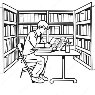 Student Studying In Library Coloring Page 30465-24084