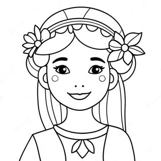 Cute Girl With A Flower Crown Coloring Page 3071-2446