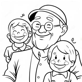 Cheerful Grandfather With Grandkids Coloring Page 31164-24657