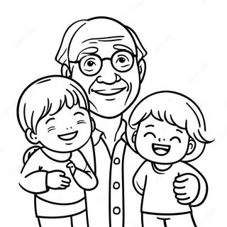 Cheerful Grandfather With Grandkids Coloring Page 31164-24658