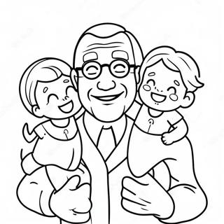 Cheerful Grandfather With Grandkids Coloring Page 31164-24660