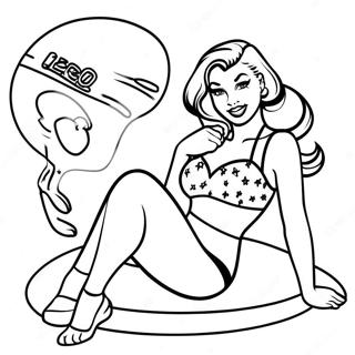 Retro Pin Up Girl In A Swimsuit Coloring Page 31524-24929