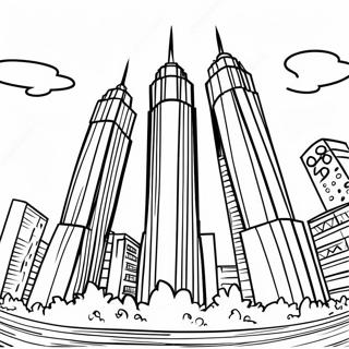 Beautiful Twin Towers Skyline Coloring Page 31604-24989