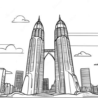 Beautiful Twin Towers Skyline Coloring Page 31604-24990