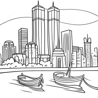 Beautiful Twin Towers Skyline Coloring Page 31604-24991