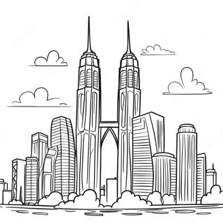 Beautiful Twin Towers Skyline Coloring Page 31604-24992