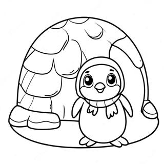 Cute Penguin In Front Of Igloo Coloring Page 32234-25487