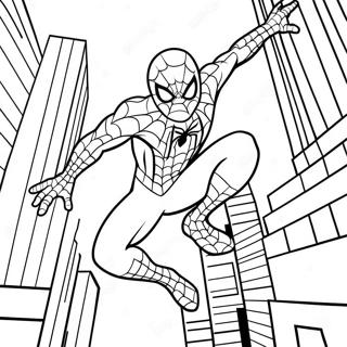 Spider Man Swinging Through City Coloring Page 32294-25530