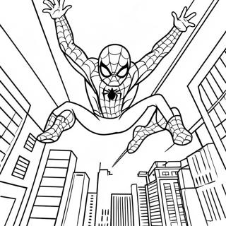 Spider Man Swinging Through City Coloring Page 32294-25531