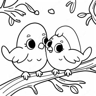 Cute Love Birds On A Branch Coloring Page 32424-25630