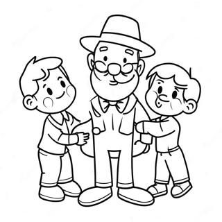 Funny Uncle Playing With Kids Coloring Page 32984-26079