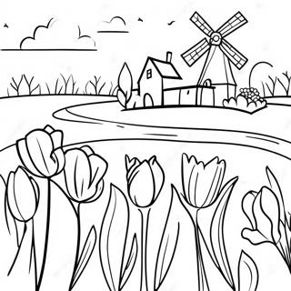 Holland Landscape With Tulips Coloring Page 33413-26416