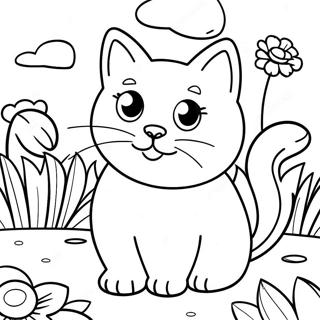 Playful Calico Cat In Garden Coloring Page 33464-26457