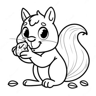 Cute Squirrel Holding An Acorn Coloring Page 3381-2707