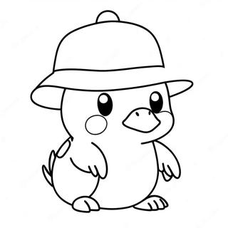 Cute Psyduck With A Hat Coloring Page 34044-26974