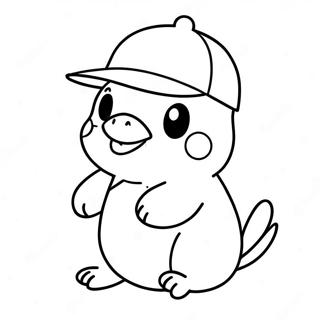 Cute Psyduck With A Hat Coloring Page 34044-26976