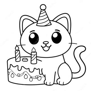 Happy Birthday Cat Coloring Pages