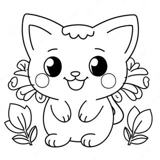 Søt Katt Pokemon Med Blomster Fargeleggingsark 34494-27271